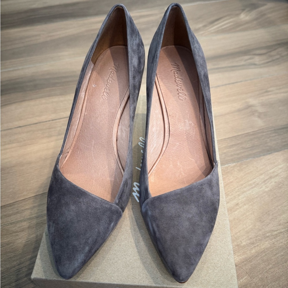 Madewell mid-height Mira Heels in gray suede leather, Sz 10